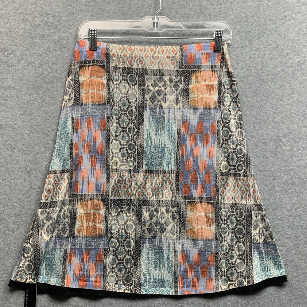 Nally & Millie Women XS Reversible Skirt Patchwork Print/Black Travel Minimal US